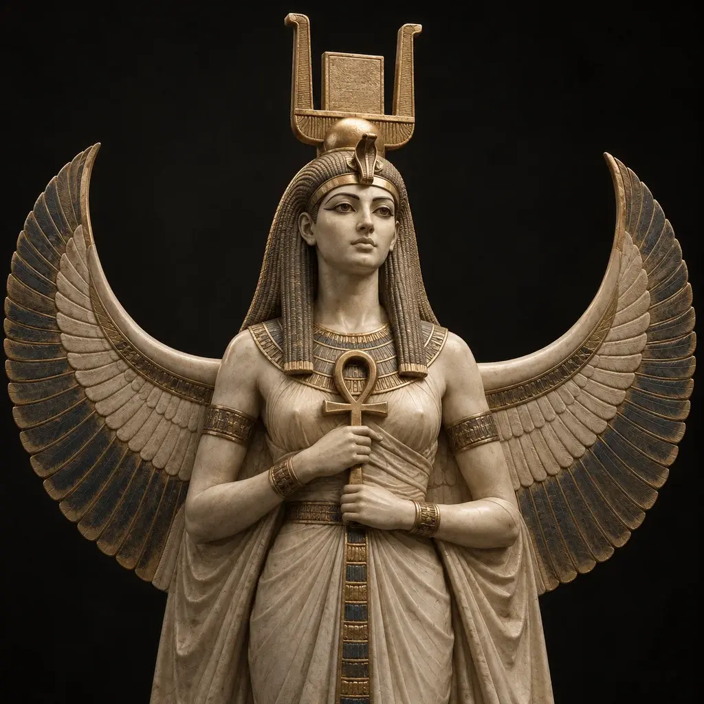Sculptural portrait of Isis with a throne crown and winged mantle