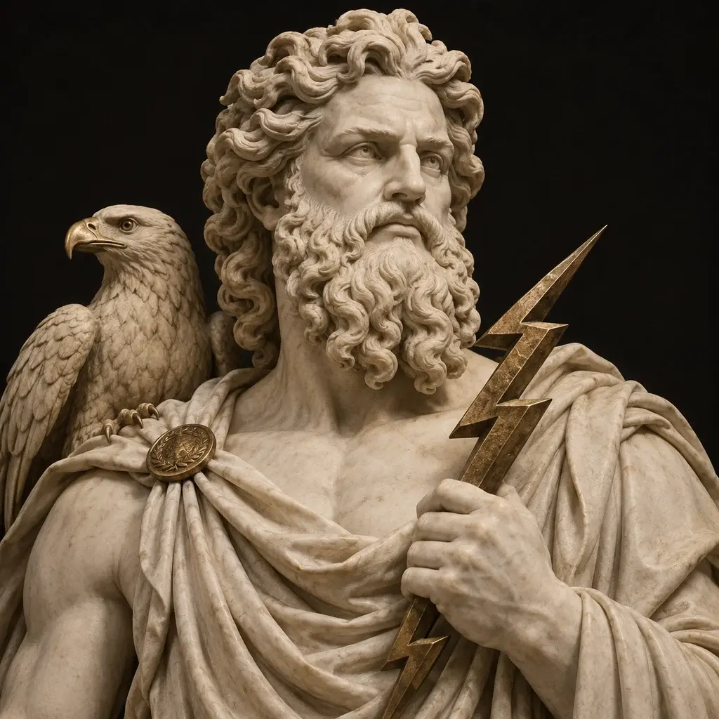 Sculptural portrait of Zeus with an eagle and thunderbolt
