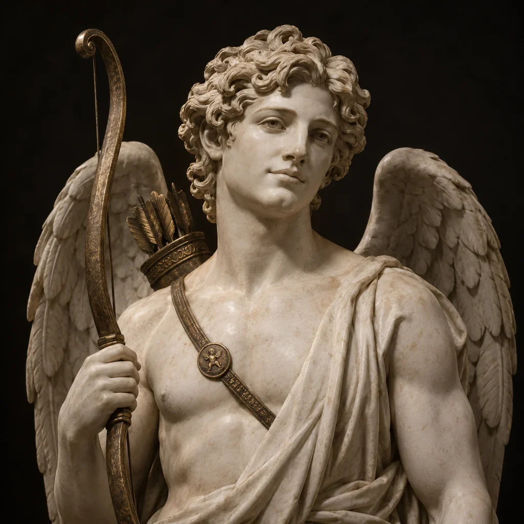 Sculptural portrait of the winged Eros with a bow