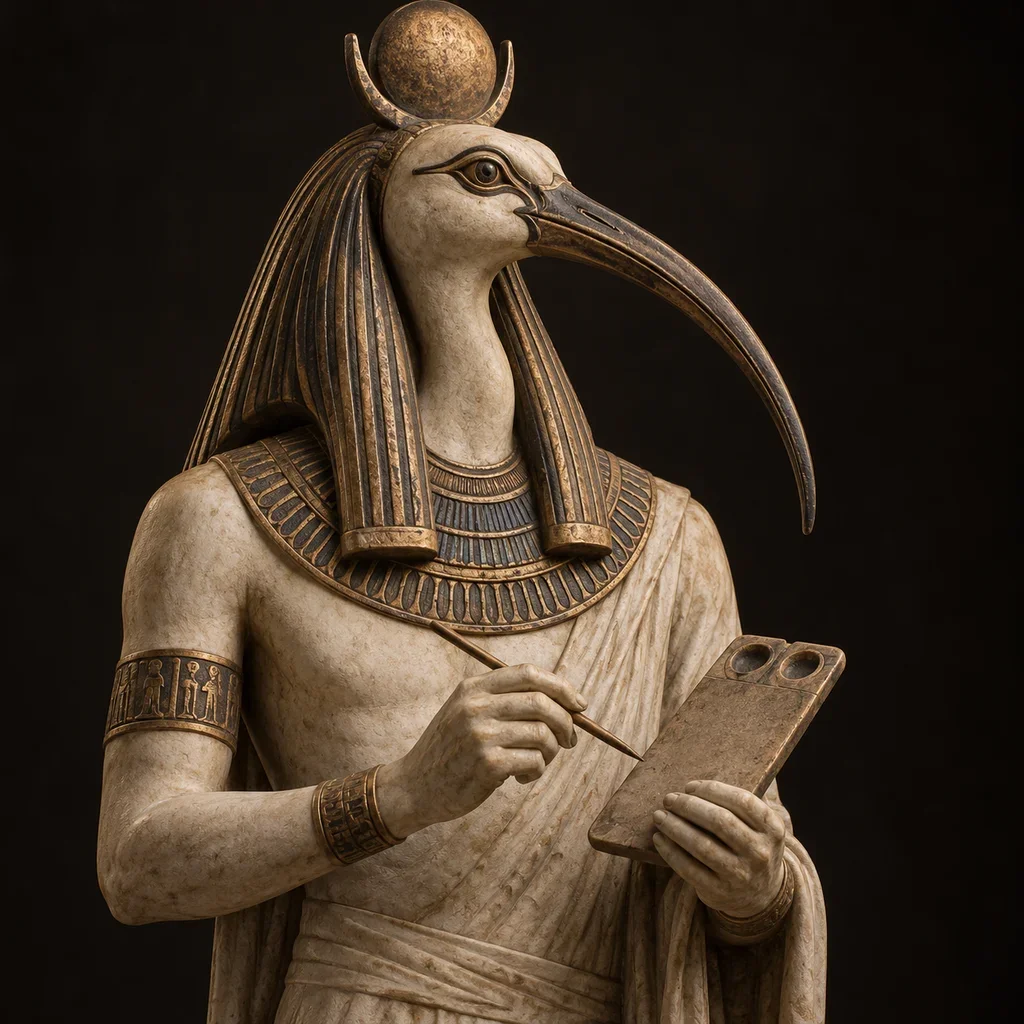 Sculptural portrait of the ibis-headed Thoth with a scribal palette